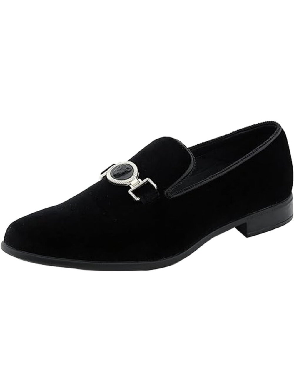 Amali Men's Black Velvet Loafers Lion Head Buckle Slip On Smoking Tuxedo Shoes